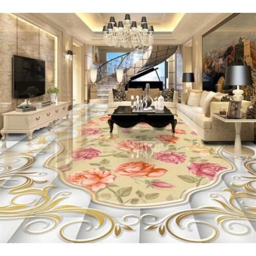 Beibehang Customized Wallpaper European Style Retro Rose 3D Tile Flooring Living Room Bathroom Painting