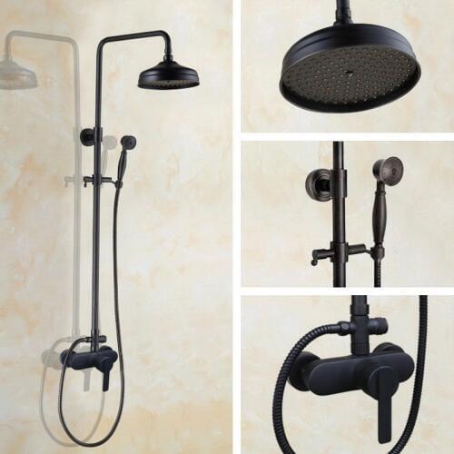 Black Oil Rubbed Bathroom Brass Wall Mount Round Rain Shower System Mixer tap Faucet Set Telephone Style Handheld Shower ahg151