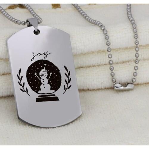 Ufine Christmas gift jewelry Joy snowman pendant army card stainless steel custom necklace N4573