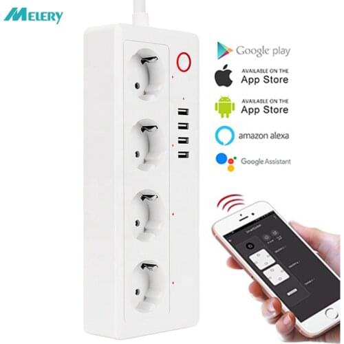 Wifi Smart Power Strip Surge Protector 4 Way Outlet EU Plug Sockets with USB Homekit Adapter Remote Control by Alexa Google Home