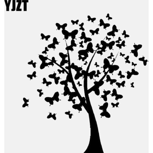 YJZT 13.2CM*14.6CM Beautiful Butterfly Tree Vinyl Automobile Car Sticker Decal Black/Silver C24-0158