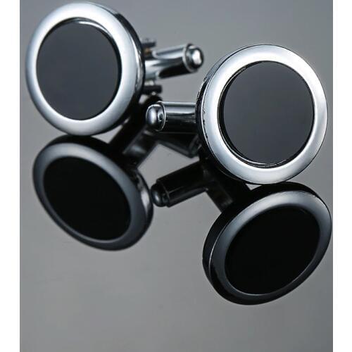 2018 New Simple Style Black round Rectangle Cufflinks Mens Shirt Cuff Button Christmas Gifts for Men Laser Plating Cuff link