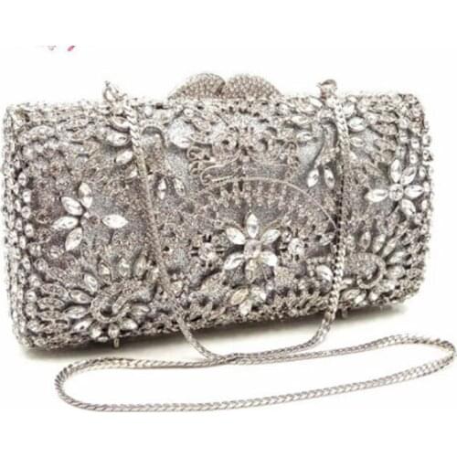 Women Multi gold Stones Crystal Hollow Out Evening Wedding cocktail Clutch Handbag Bridesmaid Purse Hard Case Metal Clutches Bag