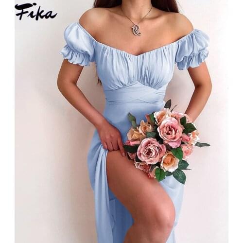Summer Women Dress 2021 Blue Chiffon Dress Elegant Fashion Butterfly Sleeve Maxi Dress White V Neck Ladies Dresses Party Dress