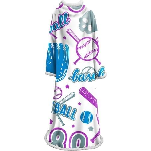 Winter Warm Baseball Sport Blanket With Sleeves Soft Thick Sofa Lazy Blanket Wearable For Adults Kids Home Travel Airplane
