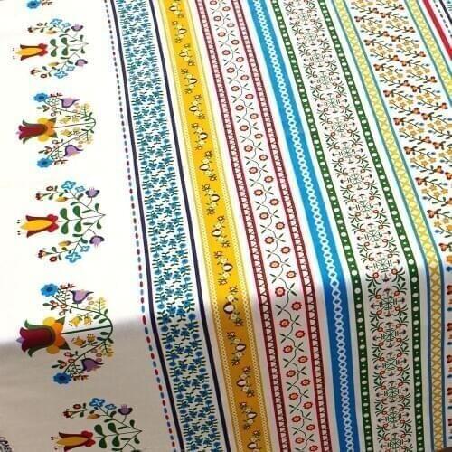 1 yard Cotton Linen Fabric for sewing pathwork, bedding, bag, handmaking - Stripes and flower (width=140cm)