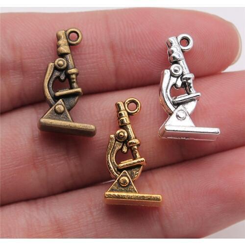 10pcs Antique Silver Color Biological Microscope Charm Jewellery Pendant For Bracelet Necklace 21x11mm