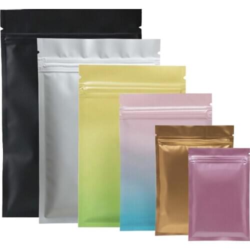 100pcs Small and Big Size Matte Black White Zip Lock Plastic Packaging Bag Aluminum Foil Flat Pouch Tear Notch Mylar Bags