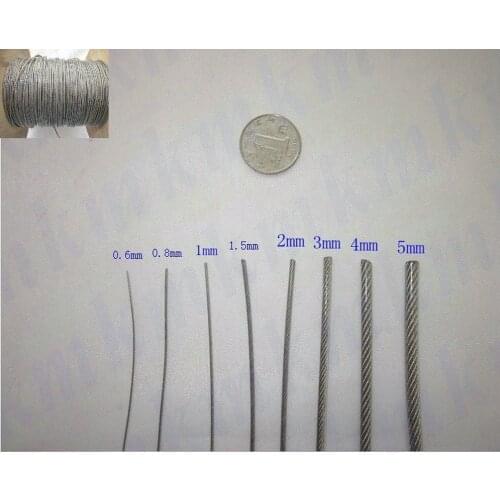 20M/Lot Overall Diameter 5.0MM Stainless Steel Wire Rope With PVC Plastic Coating (4.0MM Wire Rope With 0.5MM Coating)