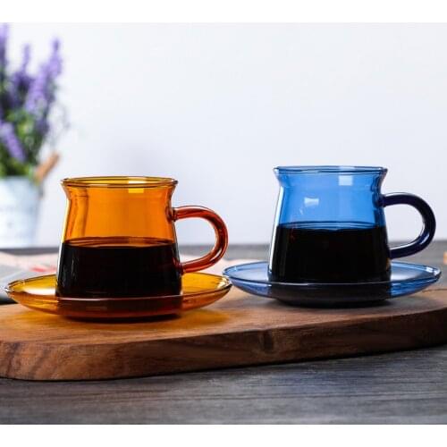 220ml Heat-resistant High Borosilicate Color Glass Cup And Saucer Set With Handle Saucer + Cup Creative Mug Milk Glass Drinkware
