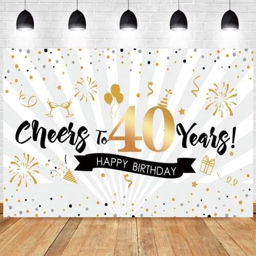 40th Backdrop Lady Men Adult Happy Birthday Party Gold Sign Photography Background Photo Backdrop Photocall Decoration Banner