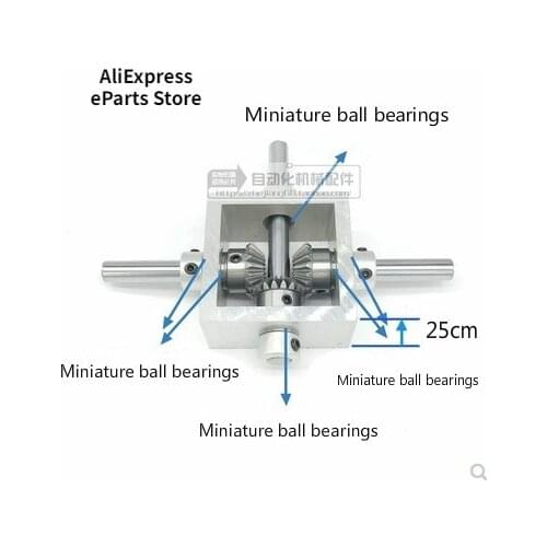 90 degree right angle bevel gear commutator, one in and two out, forward and reverse small gearbox, 1:1 angler module