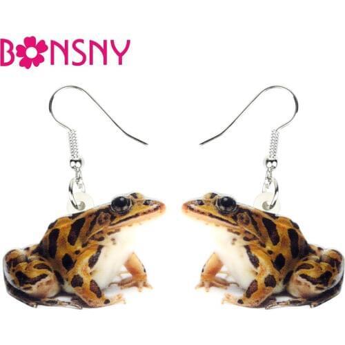 Bonsny Statement Acrylic Novelty Spotted Frog Earrings Drop Dangle Anime Animal Jewelry For Women Girls Teens Kid Charms Brincos