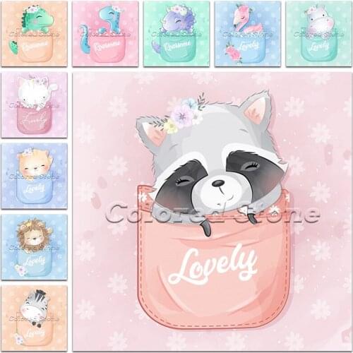 New Diamond painting Cartoon Animals Pocket raccoon dinosaur cat lion 5D DIY Full Square Drill embroidery 3D mosaic Drawing 1174