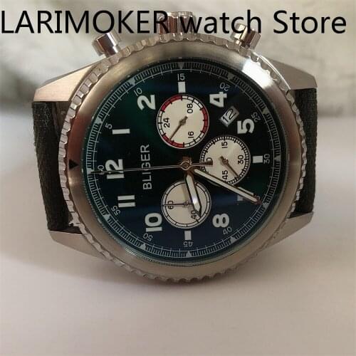 Bliger 45mm Chronograph Quartz Watch Date Function 24 Hours Luxury Brand Fashion Sports Running Leather Strap Watch Men