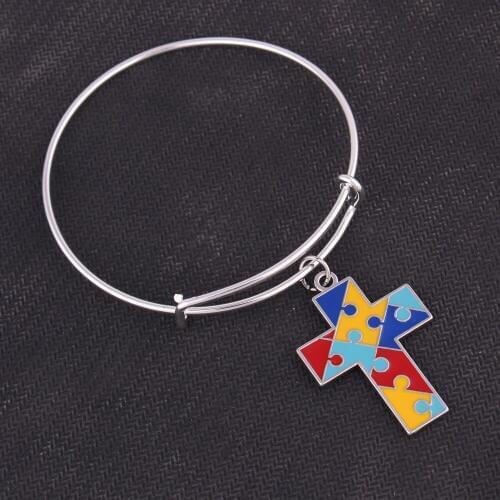 Zinc alloy Enamel Autism Awareness Puzzle Piece Autistic adjustable charm bracelet
