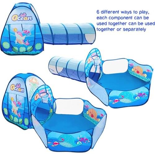 Sea World 3Pc Kids Tent Children Play Ball Pit Pool Portable Foldable Children Tent Play Tunnel Tent House For Boys Girls Game