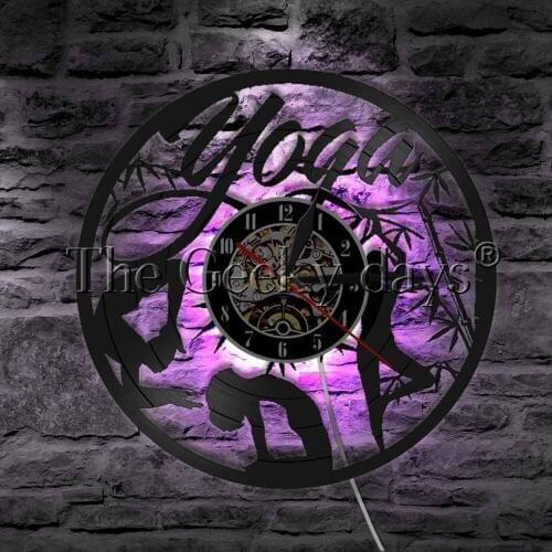 Yoga Fitness Sport Color Changing LED Wall Lighting Keep Fit Decorative Lighting Modern Wall Lamp Vinyl Record Wall Clock