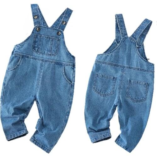 Spring Summer Denim Baby Girl Boy Clothes Overalls Girls Jeans Jumpsuit Pocket Children Leisure Pants Blue Kids Overalls Outfits