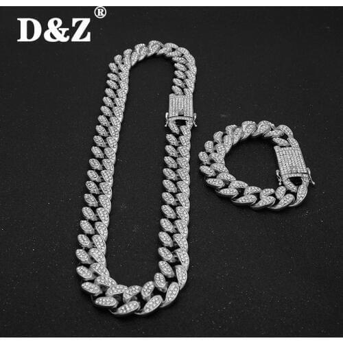 D&Z 20mm Iced Out Cuban Necklace Chain Hip hop Jewelry Choker Gold Silver Color Rhinestone CZ Clasp for Mens Rapper Necklaces Li