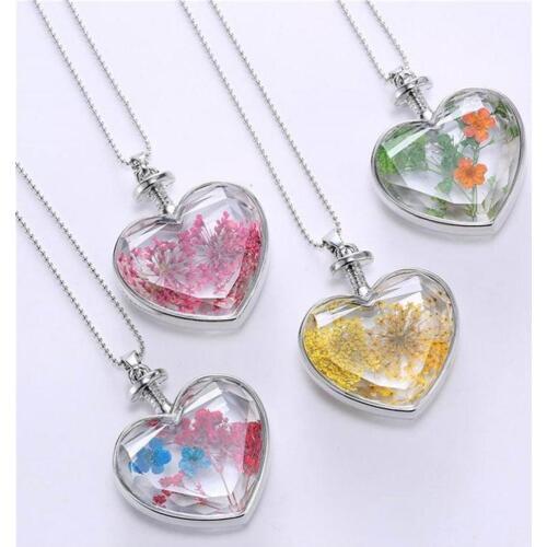 Fashion Women Heart Glass Flower Pendant Necklace Clavicle Chain Jewelry Gift