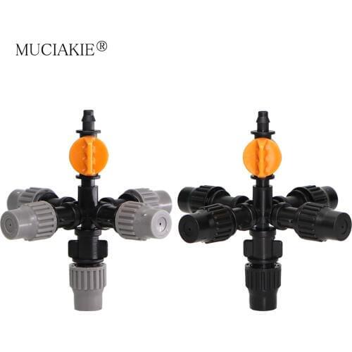 MUCIAKIE 1PC Cross Fog 5 Head Hanging Nozzle With Valve Adjustable Misting Atomizing Cooling Fogger Garden Drip Irrigation Kit