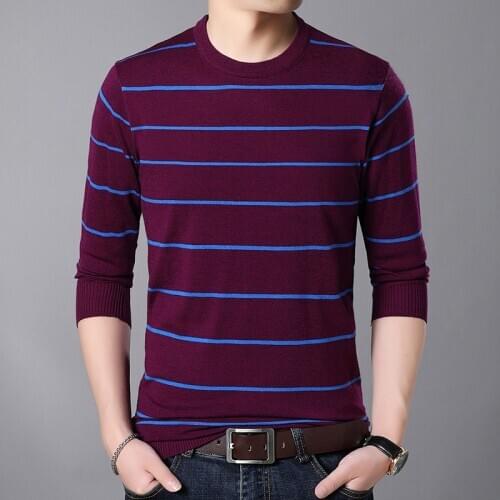 Men Thin Sweater T Shirts Casual Striped 6% Wool Jumper Long Sleeve Male O-Neck Knit Clothing Pullovers