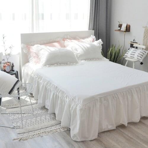 Cilected Nordic 100% Cotton Bed Skirt One-Piece Home Simple Non-Slip Bedspread Cotton Breathable Mattress Protection Cover Decor