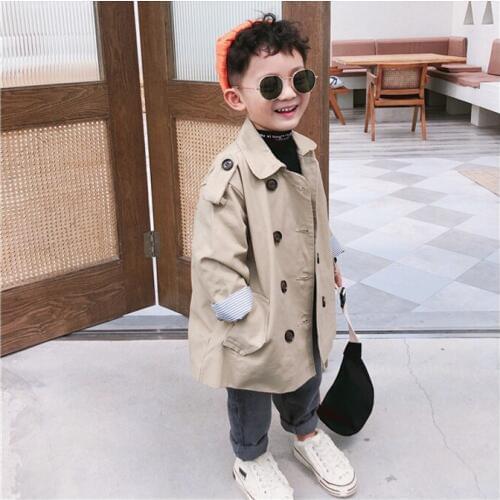 Boys & Girls Fall Trench Coat 2019 New Baby Kids Korean Mid-long Windbreaker Overcoat Spring Childrens Turn-collar Outerwear B349