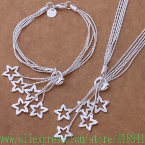 Silver Plated Jewelry Sets Bracelet 185 + Necklace 439 /ekhanboa bljakcqa AS369