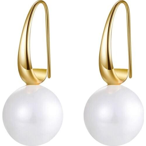 Simple 14/16MM Natural Pearl Drop Earrings Gold Silver Color Hook Dangle Earrings with Pearl Women Classic Fine Jewelry Gifts