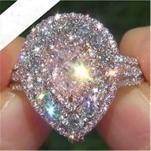 Luxury Water Drop ring 925 Silver Pear cut AAAA cz Promise Engagement Wedding Band Rings for women Bridal Party Finger Jewelry