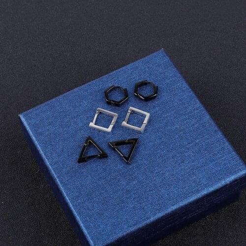 2pcs Punk Rock Triangle Square Hexagon Titanium Stainless Steel Ear Hoop Stud Earrings Men Women Body Piercing Brincos Bijoux
