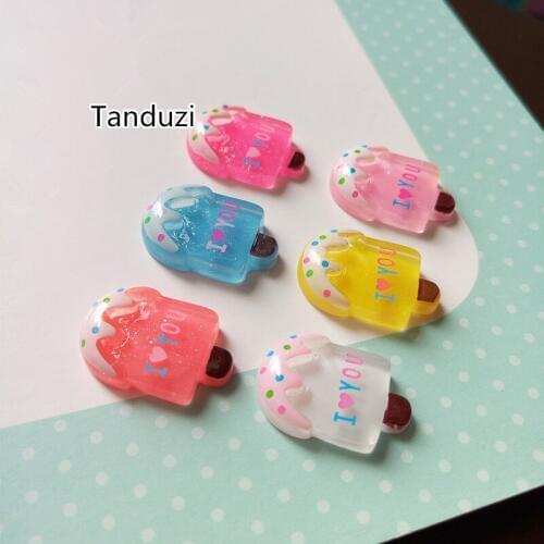 Tanduzi Wholesale 100PCS Resin Flatback Cabochon Kawaii Resin Ice Lolly I Love You Hair Accessory DIY Scrapbooking
