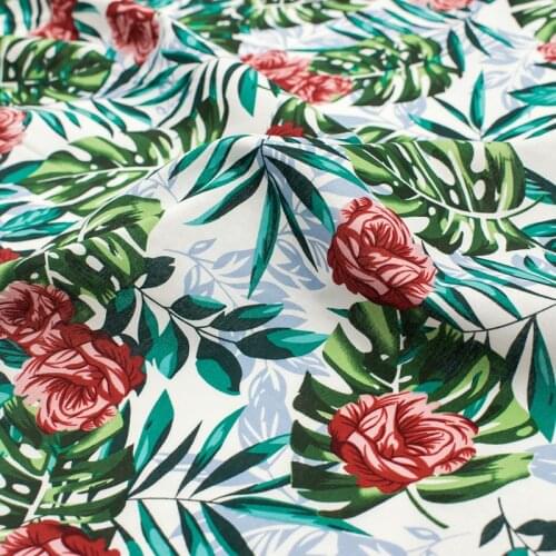 White And Green Leaf Pure Cotton Fabric Reactive Printing And Dyeing For Dress Tissus Au MÈTre Telas Por Metro Tissu Vestidos