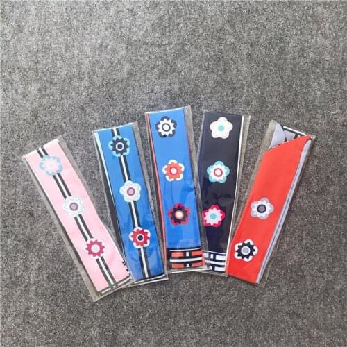Striped flower scarf women luxury hair band wrapped bag handle small silk scarf womens bandanas dual-use beach shawl scarf J61
