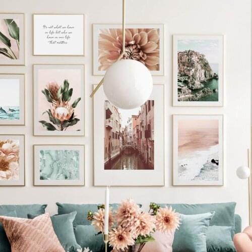 Venice Canal Flower Leaf Dolphin Coast Pastel Waves Wall Art Prints Canvas Painting Nordic Poster Decor Pictures For Living Room