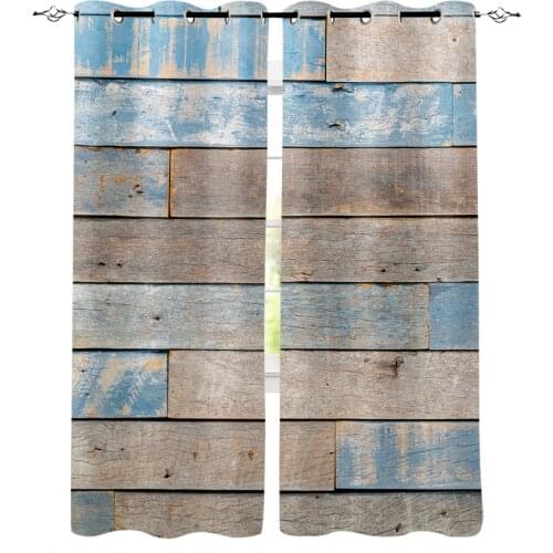 Blue Vintage Wood Grain Antique Rustic Window Curtains Living Room Bedroom Kitchen Curtain For Children Drapes Window Treatment