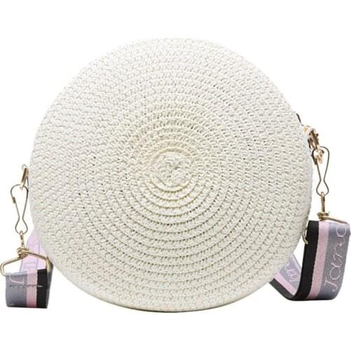 Women Fashion Round Shoulder Bag Ladies Straw Weave Summer Crossbody Tote Q1QA