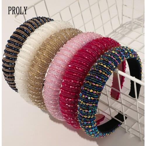 PROLY New Fashion Women Hair Accessories Crystal Beads Headband for Lady Luxury Hairband Sponge Hair Hoop Bridal Turban