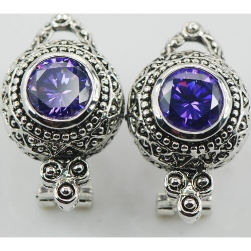 New Purple Crystal Zircon Woman 925 Sterling Silver Crystal Earrings TE513