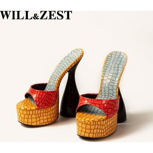 WILL&ZEST Grenade Snake Print Heels Wedges Shoes Women Platform Designer High Sexy Slippers Stripper Heels Fetish Pole Dance