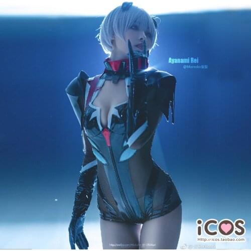 In stock!The Anime EVA Ayanami Rei Dress Tight sexy leather jacket Cosplay Costume Full Set