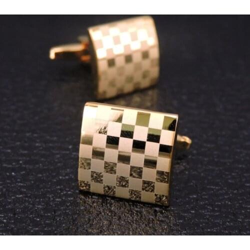 Golden lattice Cufflinks brand new high quality fashion gold jewelry brand shirt Cufflinks mens business shirt badge pin gift