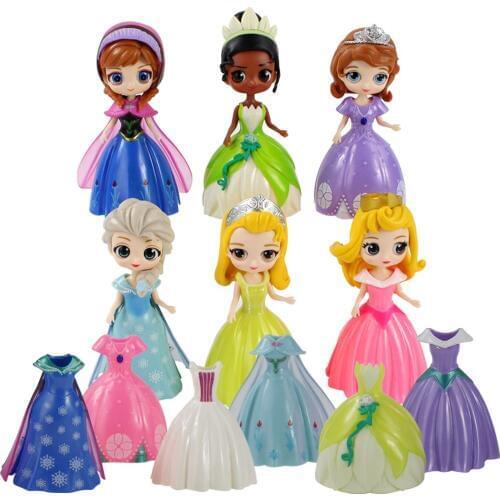 11-12cm 12pcs/lot Q Posket Princess Change Clothes Dress Statue PVC Action Figure Toys Model Doll Christmas Gift