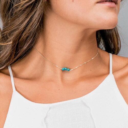 2017 Fashion Bohemia Jewelry Little Green Nature Stone Irregular Necklace Simple Metal Texture Chokers for Women