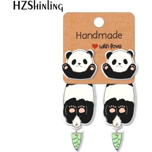 2021 New Cute Panda with Bamboo Acrylic Stud Earring Animal Red Panda Epoxy Resin Jewelry Handmade Items Gifts Girl