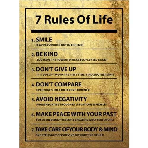 Abstract Rules of Life Canvas Painting Wall Art Motivational Quote Picture Poster and Print for Living Room Bedroom Decoration