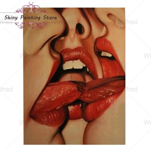 5D DIY Diamond Painting Three Red Lips Kiss Diamond Embroidery Cross Stitch Kit Full Square Round Diamond Picture Of Rhinestones