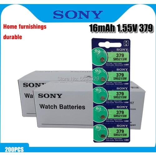 200PCS SONY Watch Battery 1.55V 379 SR521SW D379 SR63 V379 AG0 Silver oxide Button Coin Cell Batteries MADE IN JAPAN